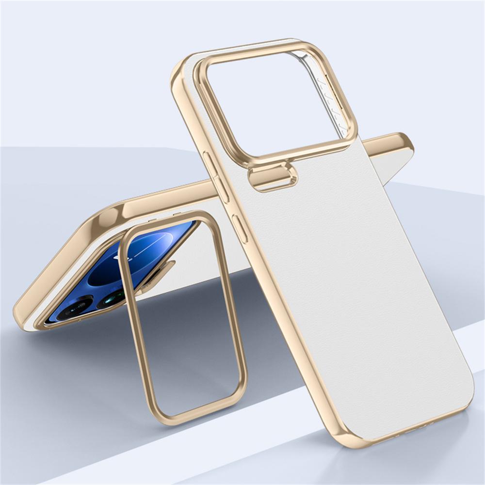 For Xiaomi 17 Pro Case Metal Lens Frame Kickstand Leather + Silicone Phone Cover