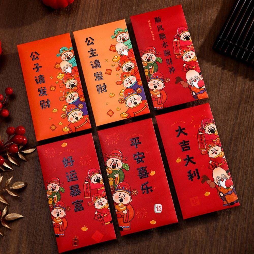 6Pcs Cartoon New Year Red Envelope Thickened Blessing Pocket Practical Lucky Money Bag Kids Gift