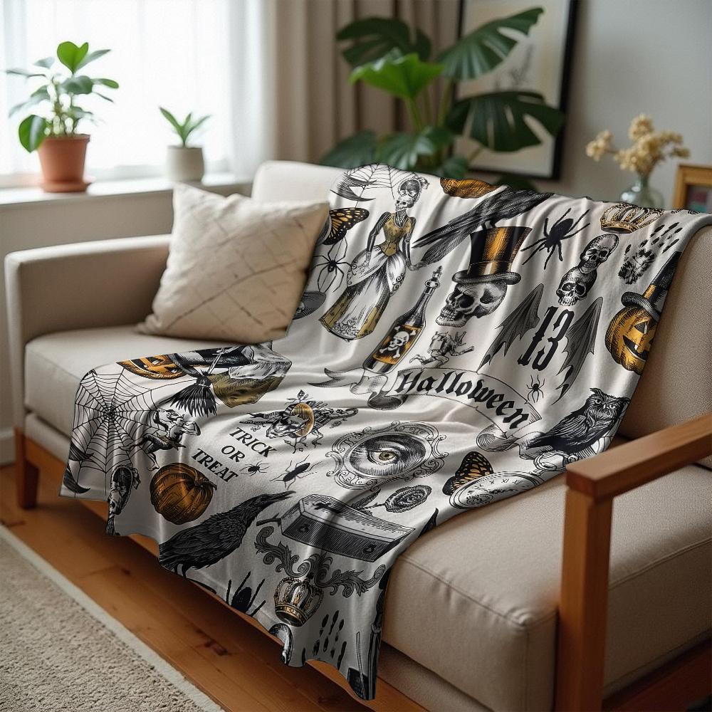 Vintage Ghost Pumpkin Anime Cartoon Flannel Blanket Soft Warm Throw for Bedroom Sofa Car Kids Holiday Gift