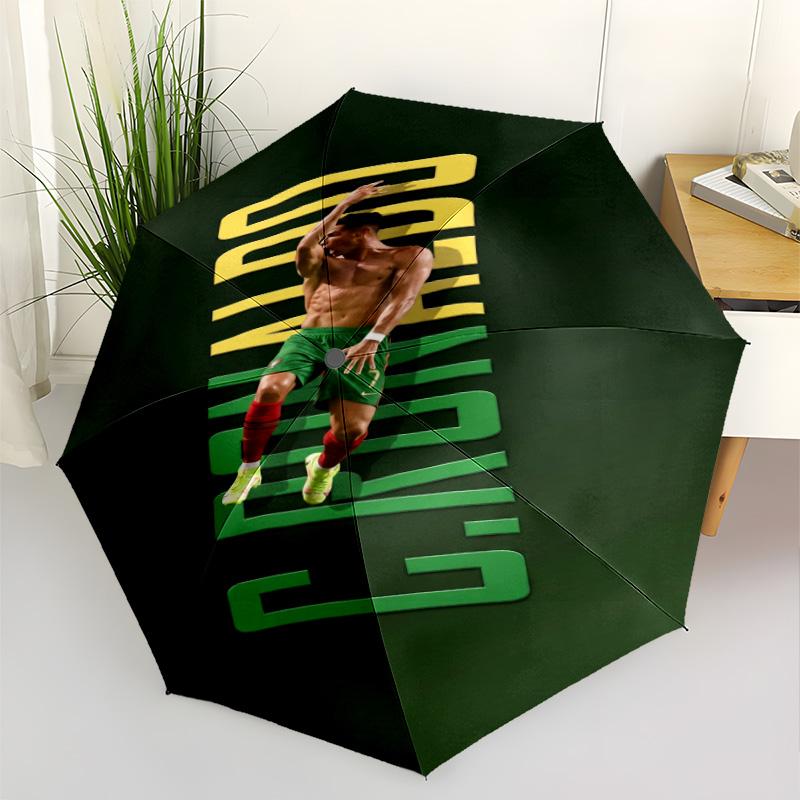 Ronaldo's Legacy Football Outdoor Automatic Umbrella Folding Umbrella with 8 Ribs Sturdy Construction for Outdoor Daily Use Fashionable