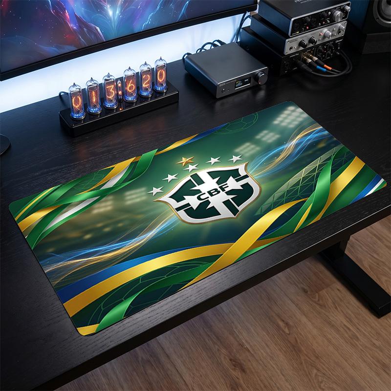 Brazil Football Crest Mouse Pad, Extended Non Slip Rubber Desk Mat for Gaming Office Laptop Fan Gift