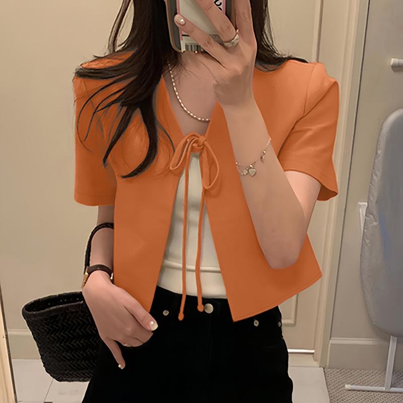 

ZANZEA Женская корейская повседневная блузка с короткими рукавами и шнуровкой спереди 5XL оранжевый