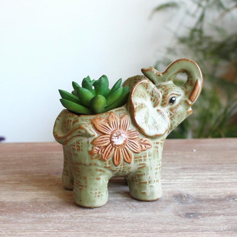 Miniature Ceramic Succulents Planter Elephant Shape Vase Indoor/Outdoor Ceramic Animal Planter for Desktop Or Bookshelf