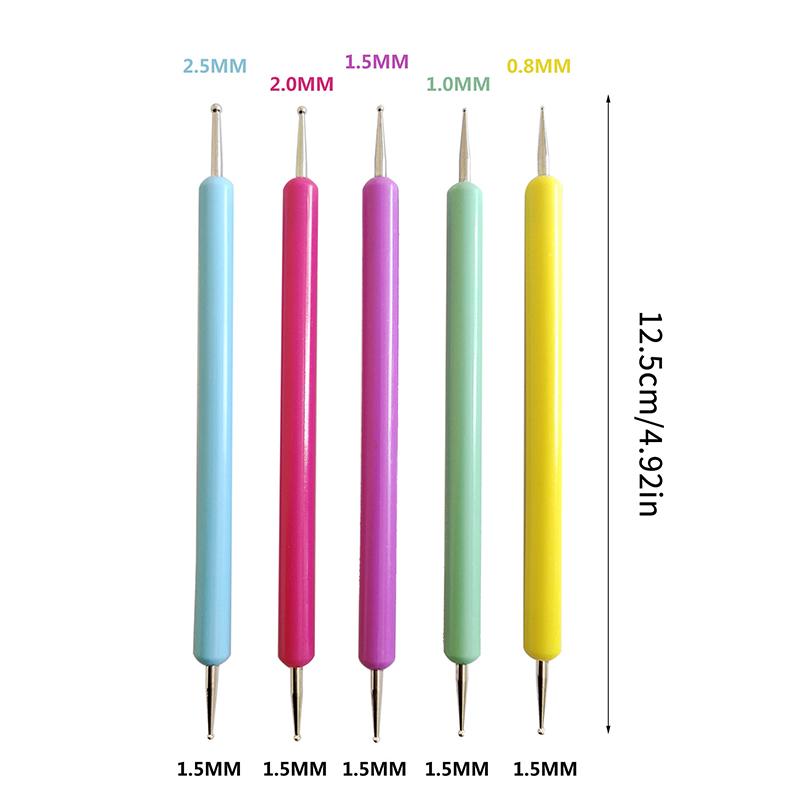 5Pcs Dot Painting Point Pen Double Head Point Drill Pen Nail Art Brush Salon Dotting Manicure Tool Multicolour