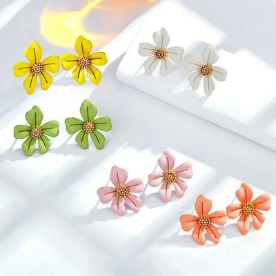New Colorful Color Five-petaled Flowers Stud Earrings for Women Korean Simple Fashion Cute Girl Geometry Jewelry Accessories