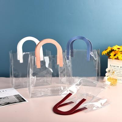 Sac Cabas/ Sac de Courses/ Sac Cadeau/ Sac d'Emballage/ Sac en Plastique pour Courses à Poignée Flexible en Forme de U Transparent en PVC