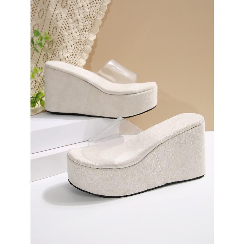 Summer Clear Straps Wedge Heel Sandals for Women 2025 New Arrival Oversized Thick Sole Flat Sandals