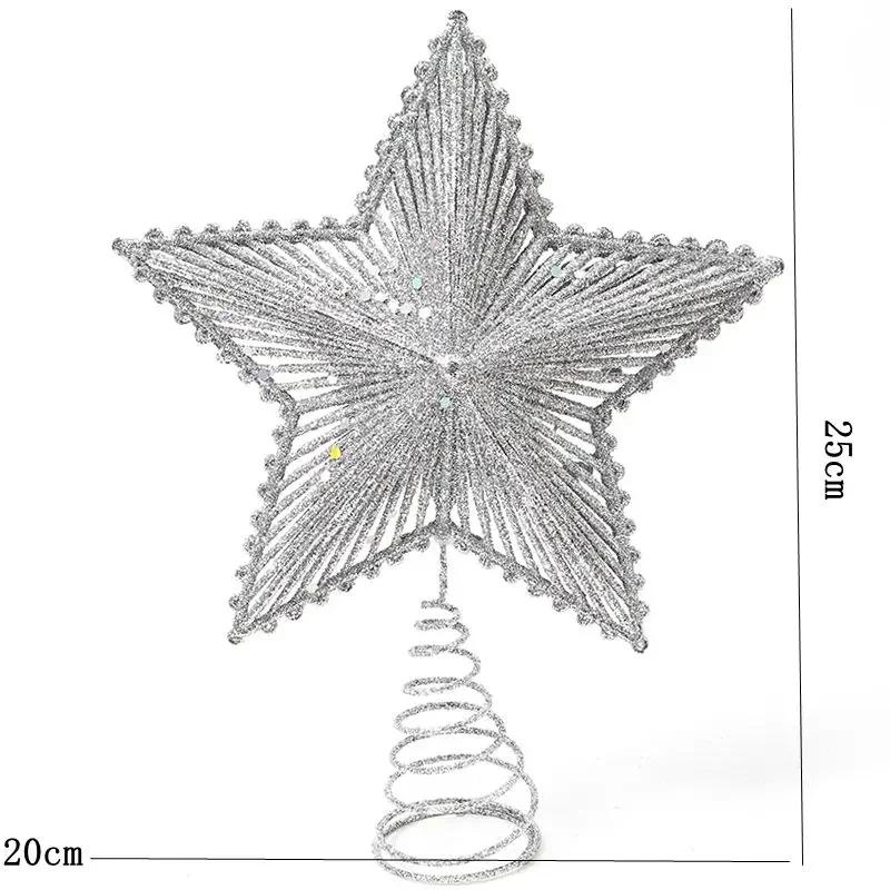 25cm Roter Glitzer Weihnachtsbaumspitze Eisenstern Weihnachtsdeko für Zuhause Weihnachtsbaumschmuck Navidad Neujahr 2025 Natal Noel