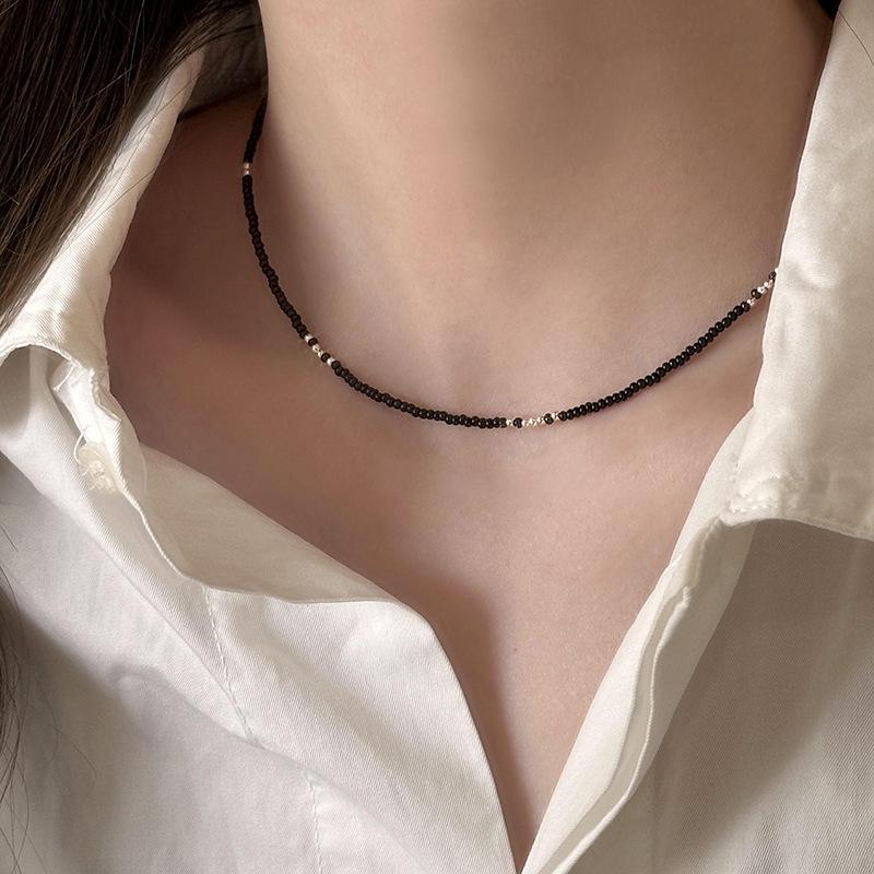 

Темное простое ожерелье из бусин модная личность высокое чувство ключичная цепочка темперамент универсальные нишевые украшения женщины