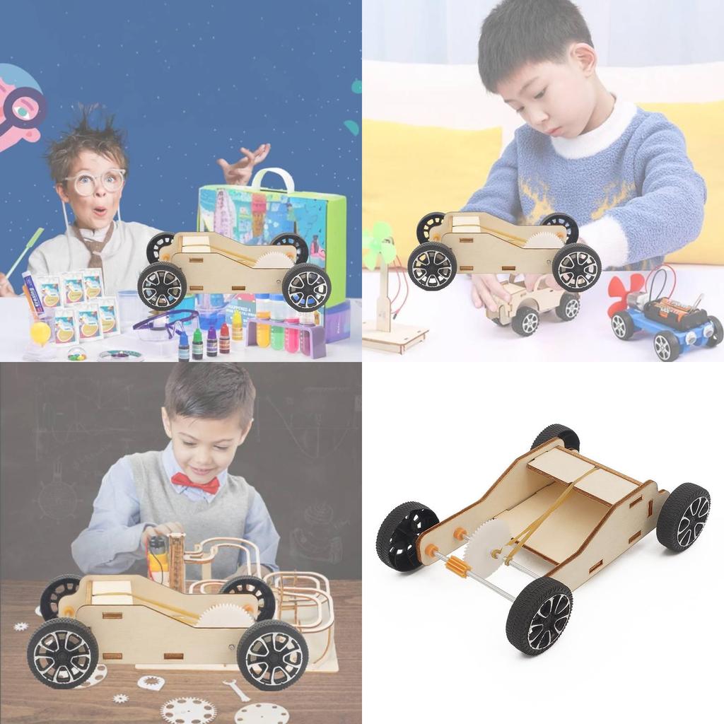 Children's Diy Rubber Band Powered Car Material Pack Educational Physics Science Toy