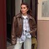 Women's Retro Burgundy Leather Motorcycle Jacket, 2024 Autumn European & American Fashion Matte Coat