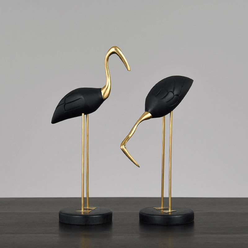 Wooden Pot Ornament Crane Bird Swan Simulation Animal Sculpture Brass Metal Sculpture Home Decoration Decorative Figurines