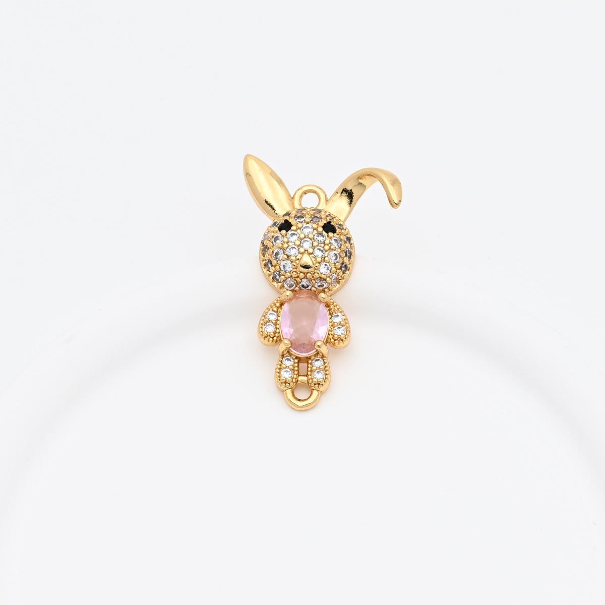 New Copper-Plated Gold Rabbit Pendant with Zirconia for DIY Bracelets