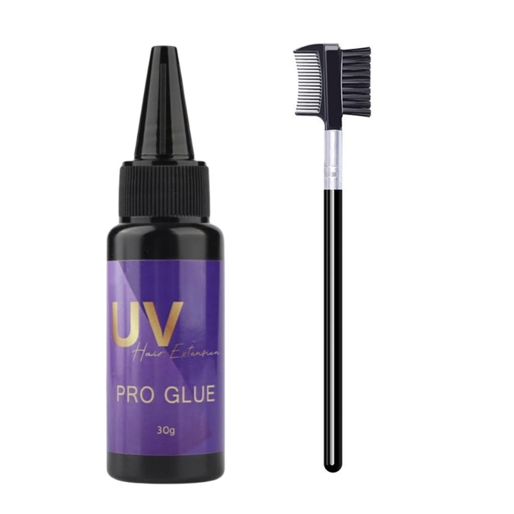 Kit Extensii de Păr cu Lumină UV Puternică 30g - Uscare Rapidă, Adeziv Transparent pentru Păr pentru Extensii de Păr de Lungă Durată, Rezistente la Apă - Include Adeziv UV & Pieptene