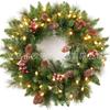 Christmas Decorations Set: LED String Lights Red Poinsettia Flowers Wreath Door Hanging Home Festive Interior