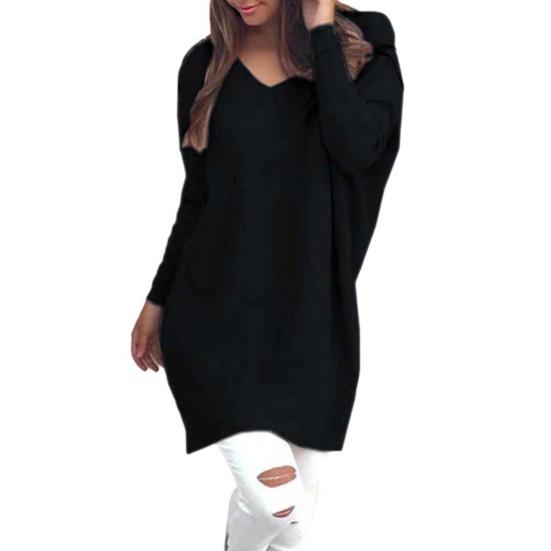 Women Casual Long-Sleeve V-Neck Loose Knitted Sweater Top Pullover for Home Office