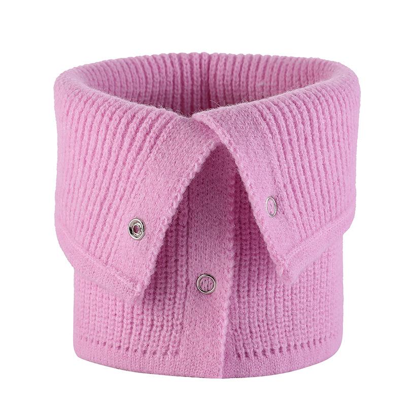 Autumn and Winter New Monochrome Wool Button Scarf Warm Elastic Striped Cuff Scarf Button Casual Neck Cover