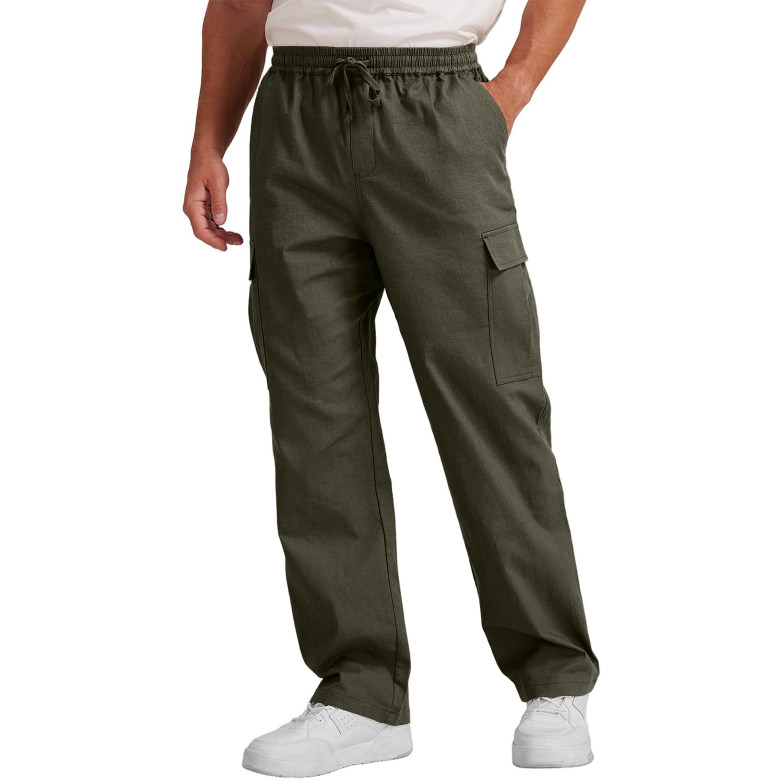 

Мужские льняные брюки Повседневные брюки-карго с карманами Легкие Эластичный пояс Брюки на кулиске Свободные пляжные брюки L армия зеленый