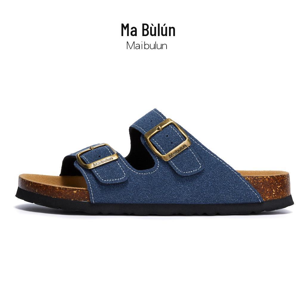 Maibulun Unisex Kork Anti-Rutsch Hausschuhe - Mattes Leder, Einzelner Riemen, Trendige Sommer Strand- & Hauskleidung