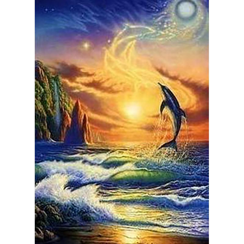 DIY 5D Diamond Painting Dolphin Full Square Drill Animal Diamond Embroidery Pictures of Rhinestones Mosaic Home Decor Art Gift