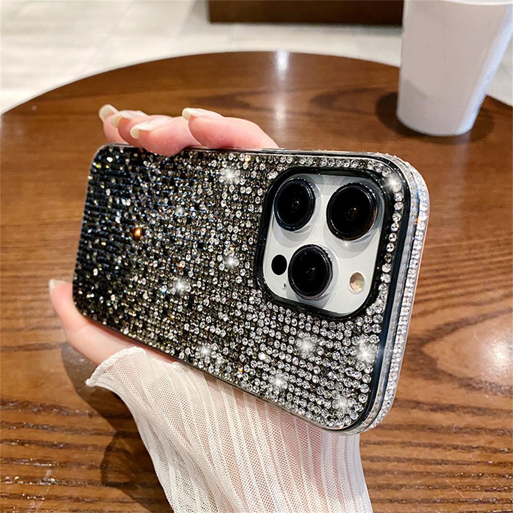 

Роскошный блестящий чехол для телефона с бриллиантовым градиентом и стразами для iPhone 16 15 14 Pro Max 13 12 11 X XS 7 8 Plus, противоударный чехол For iPhone 15Pro Max чёрный