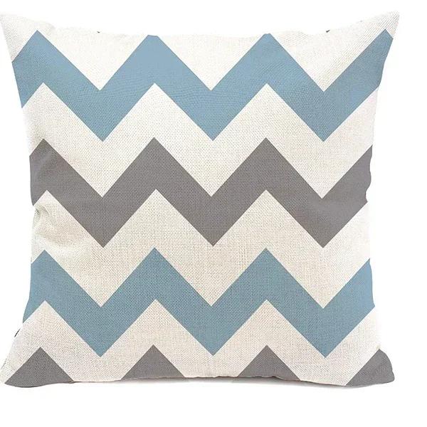 

Lake blue white geometric linen pillowcase sofa cushion cover home decoration can be customized for you l, 66x66cm