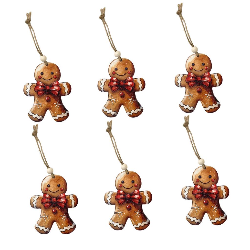 Christmas Wooden Gingerbread Man Pendant with Hanging Rope Xmas Tree Decor Ornament for Holiday Party Farmhouse Home Gifts