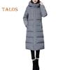 Winter Down Coat Thickened Padded Hooded Stand Collar Knee Length Pockets Zipper Closure Windproof Heat Retention Warm Daily Cold Weather Outwear