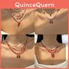 Ensemble collier et ras-de-cou ras-de-cou à plusieurs rangs de perles, pendentif fraise d'été pour femme