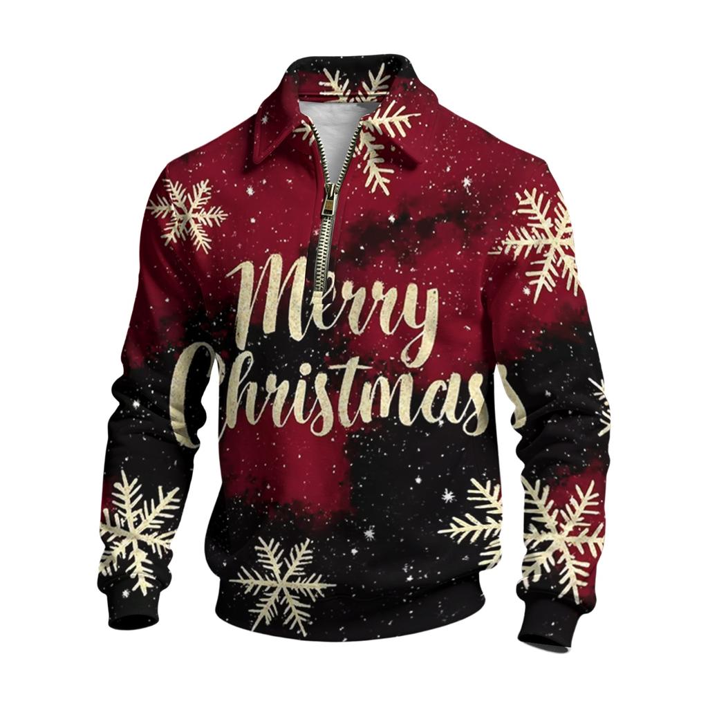 Men's Casual Christmas Print Collared Sweatshirt for Holiday