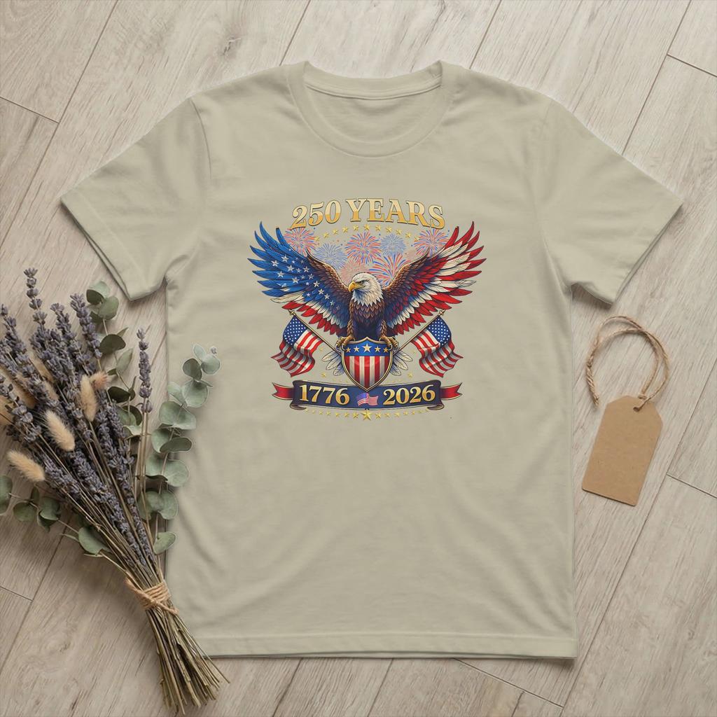 America 250 Years American 1776 2026 T Shirts Unisexs Cotton TShirt O Neck 4th July USA Tees Short Sleeve Merchandise Plus Size