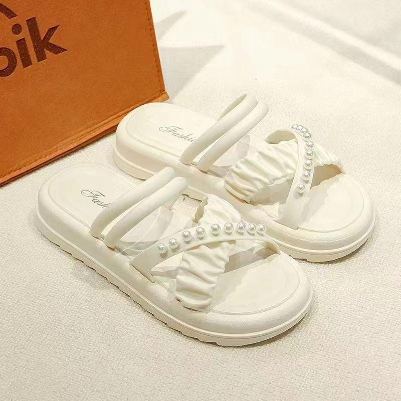 New pearl two wear thick-soled slippers women's fashion versatile cool slippers summer