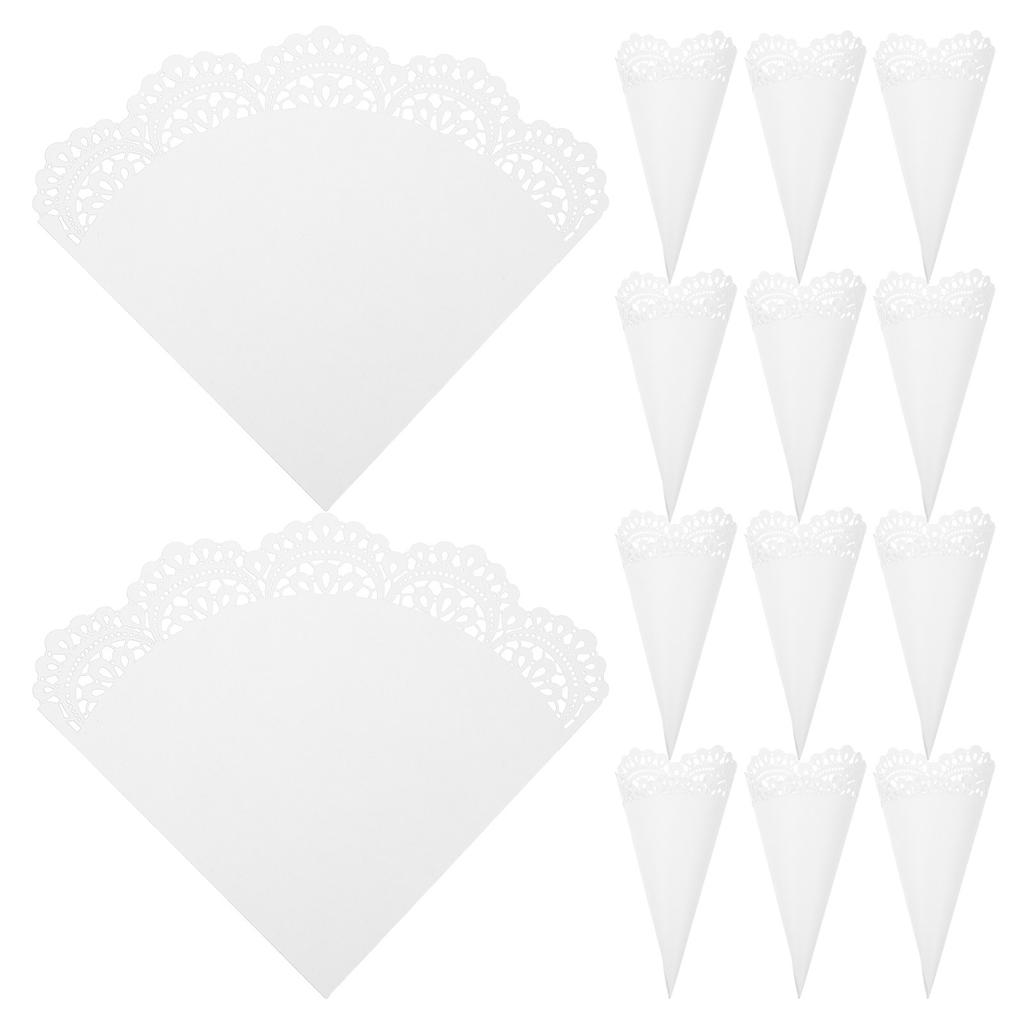 50pcs Wedding Confetti Cones Holder Paper Flower Or Candy Toss Cones With Lace Edge For Party Decorations And Petal Throwing