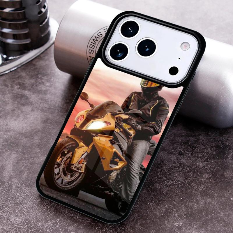 Motorcycle Man Phone Case for iPhone 17 16 15 Pro Max Air 14 13 12 11 Plus Shockproof Capa Cover