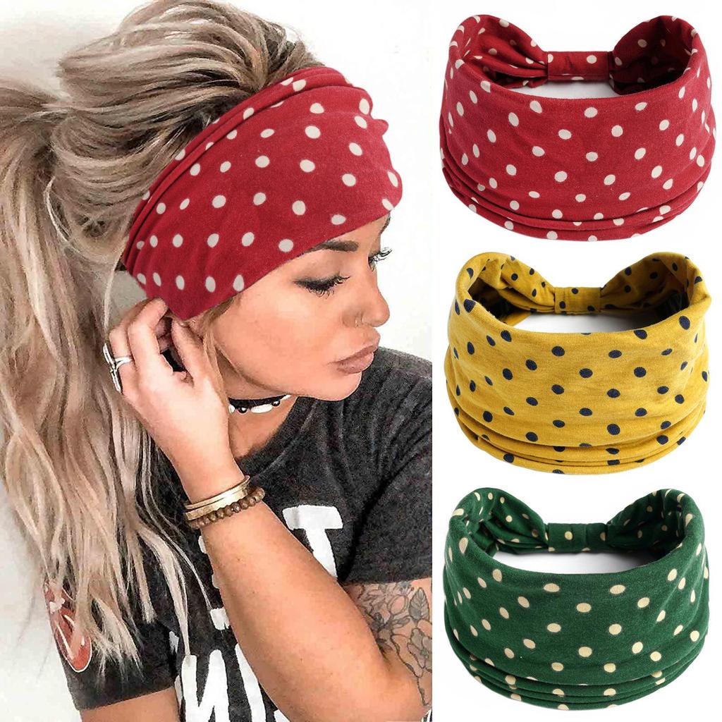 Wide Black Polka Dot Sports Headband for Women - Simple Elastic Fitness Style