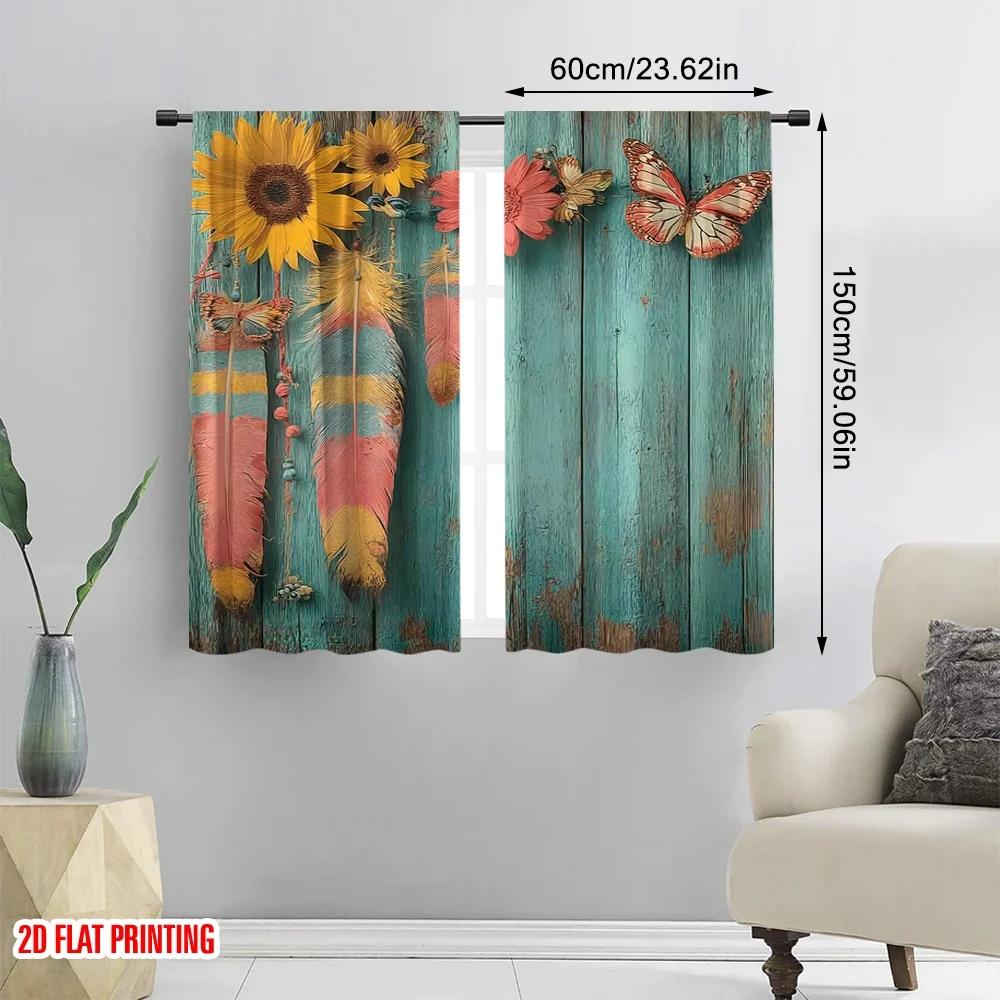 Set Of 2 Flat Printing Drapes Sunflower Feather Butterfly Digital Printed Polyester All Season Party Holiday Decor Curtain