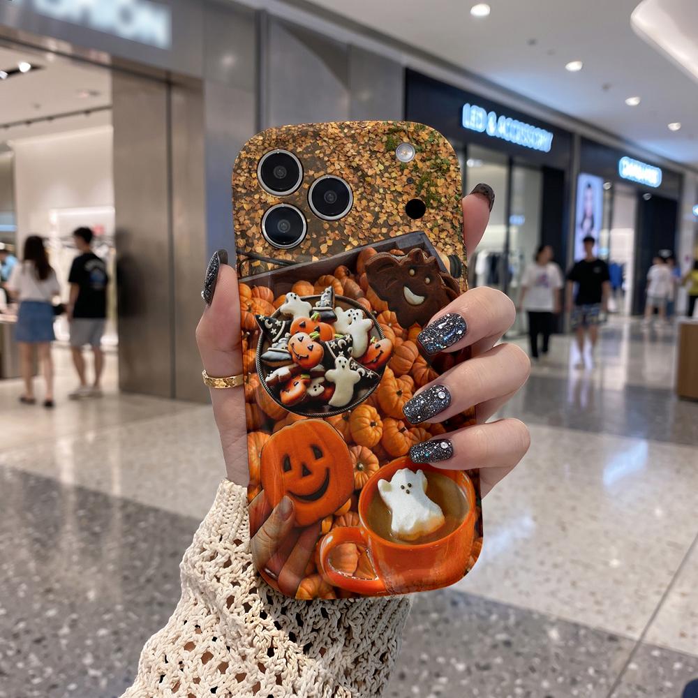 Cute Halloween Stereo Cozy Fall Shockproof Soft Case For iPhone 17 16 15 14 13 12 11 Pro Max Air Wavy Frame Phone Cover
