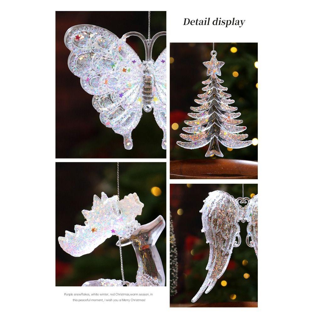 Acrylic Christmas Snowflake Pendants Transparent Glitter Christmas Tree Hangings Elk Crown Crystal Clear Xmas Tree Ornament
