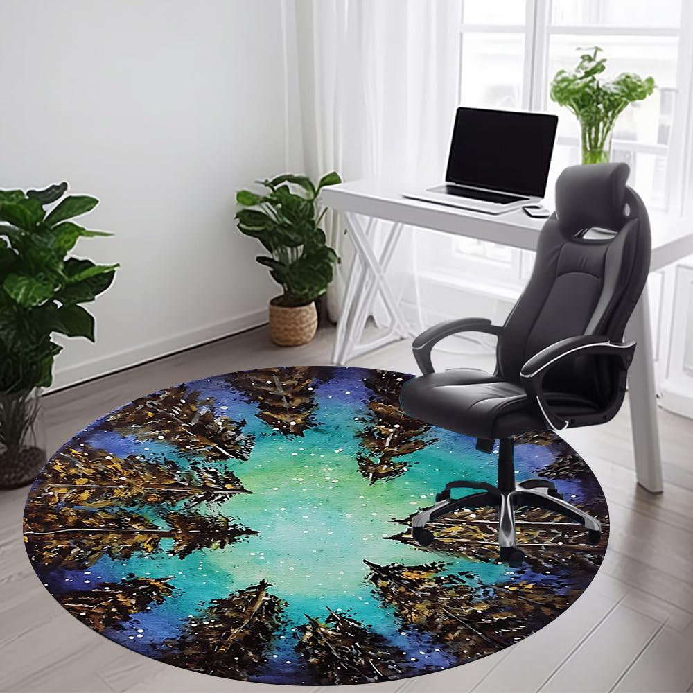 1PC Forest Reflection Aurora Office Round Area Rug, Indoor Mat Suitable For Office, Under Office Chairs Bedroom Living Room Home Decor, Room Deco 052