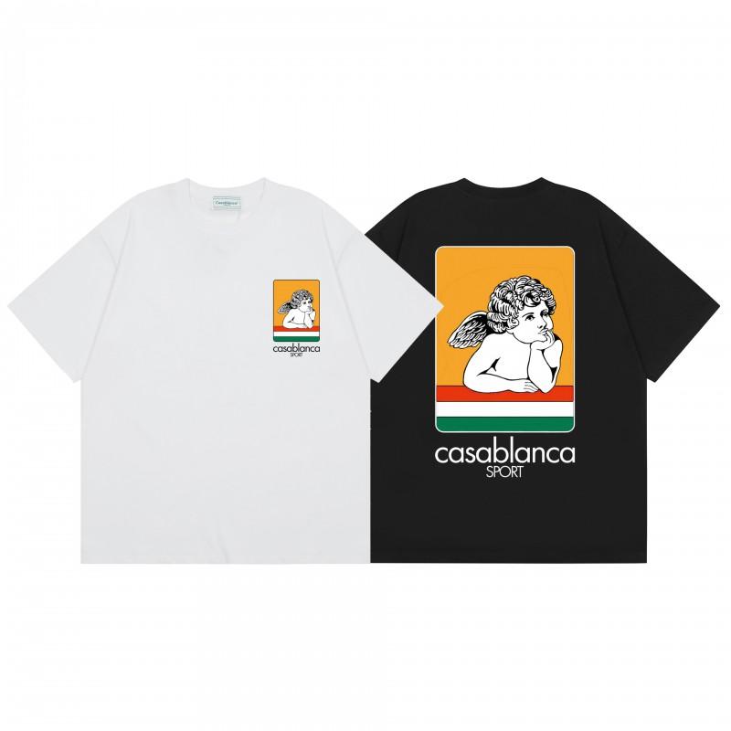Casablanca Streetwear T-Shirt Men Women Loose Fit Short Sleeve Casual Tee High Street Style