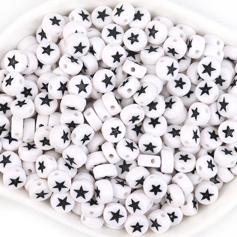 100pcs/Lot Acrylic Beads Flat Circular Shape Colorful Star Beads Loose Beads For DIY Jewelry Bracelet Necklace Accessory