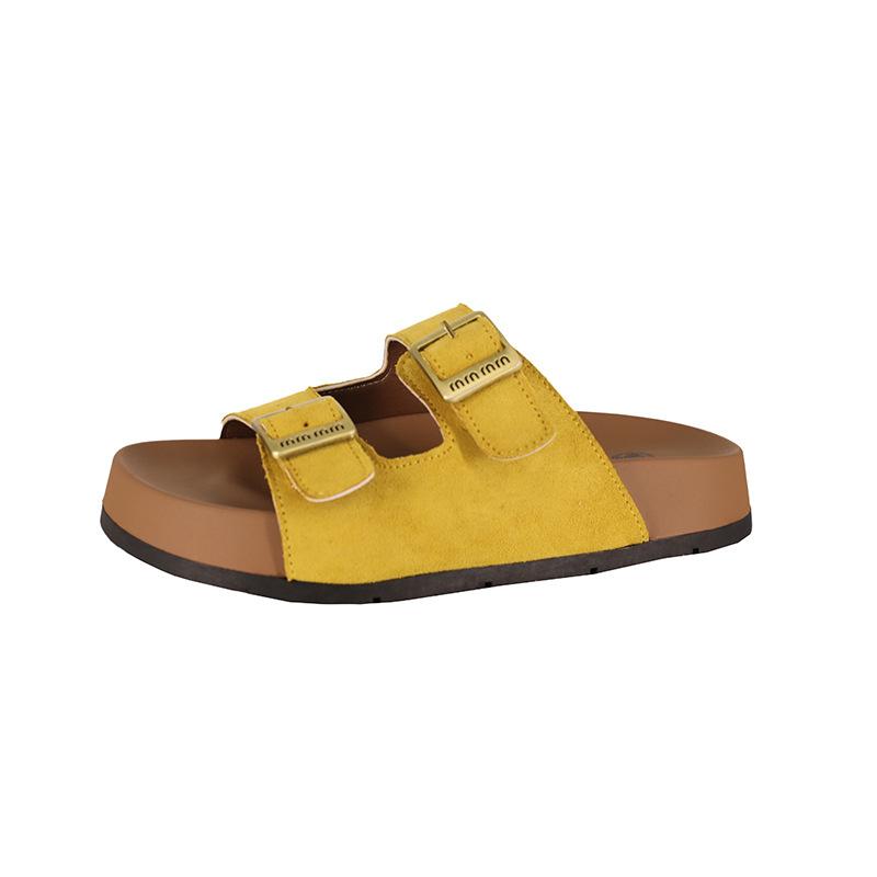 

Boken slippers sandals 2025 summer new flat-bottomed thick-soled non-slip comfortable breathable outdoor wear casual soft-soled women s shoes 35 жёлтый