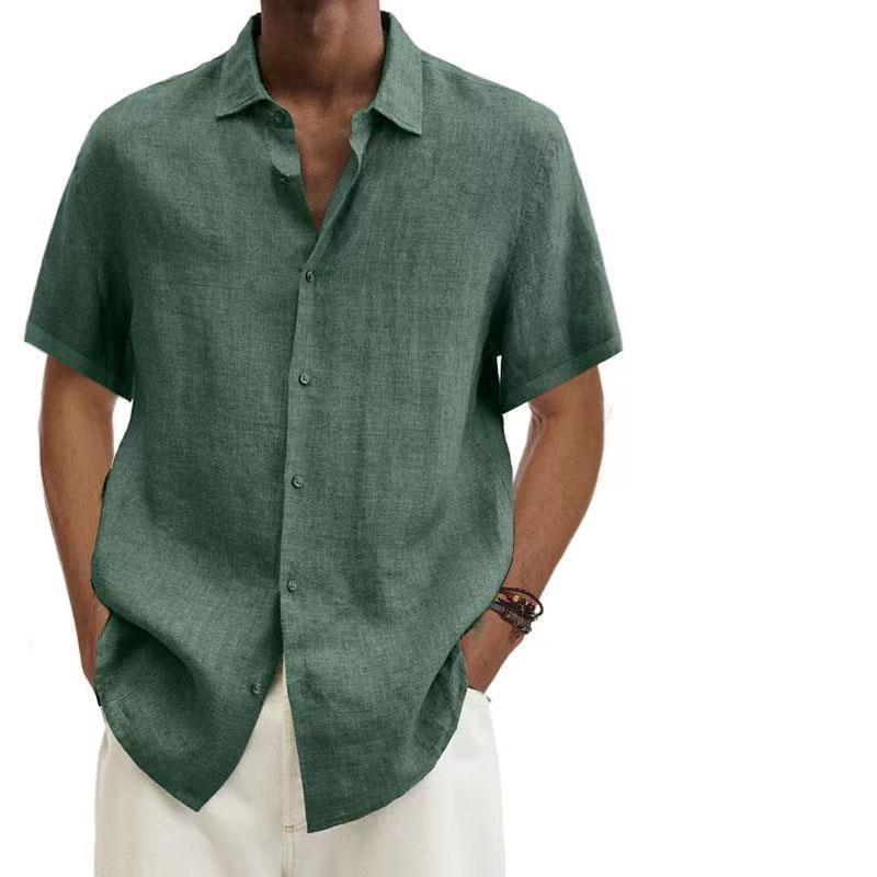 

Летняя рубашка с V-образным вырезом и пуговицами из хлопка и льна, однотонная мужская рубашка, мужская рубашка из хлопка и льна, повседневная мужская рубашка с карманами, короткий рукав, однотонная XS