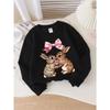 European sizes Girls Crew Neck Sweatshirt Love Rabbits with Rose And Bow, Soft Cozy Pullover, Warm Casual for Autumn & Winter.