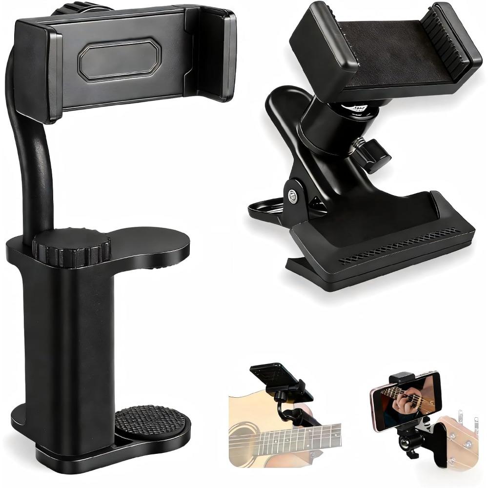 Guitar phone holder, available in two styles. This adjustable, rotatable guitar phone mount works for guitars/ukuleles (thickness 2.36 -4.13 ). Pack of 1