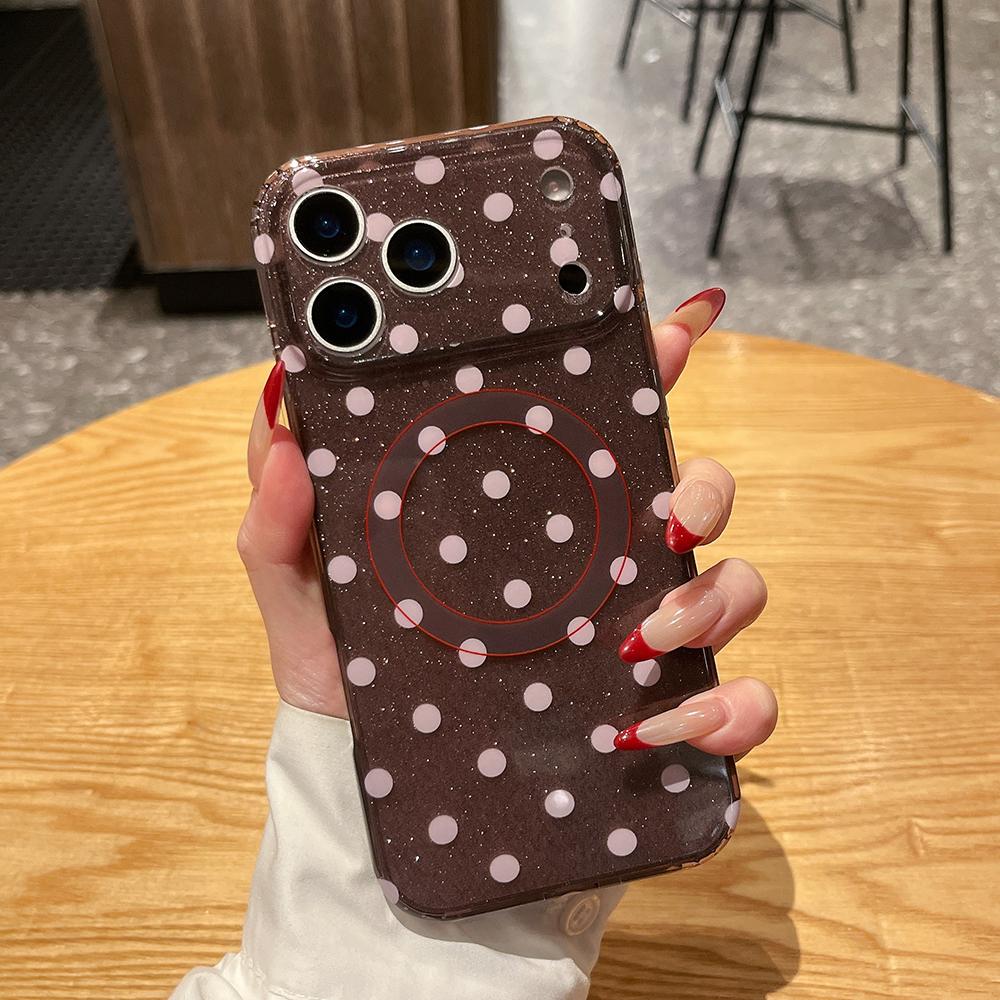 

Polka Dots Magnetic Glitter Bling Cover for iPhone 17 ProMax 14 16 15 Pro Max Shockproof Case for MagSafe Wireless Charge Cover iPhone 14 Pro