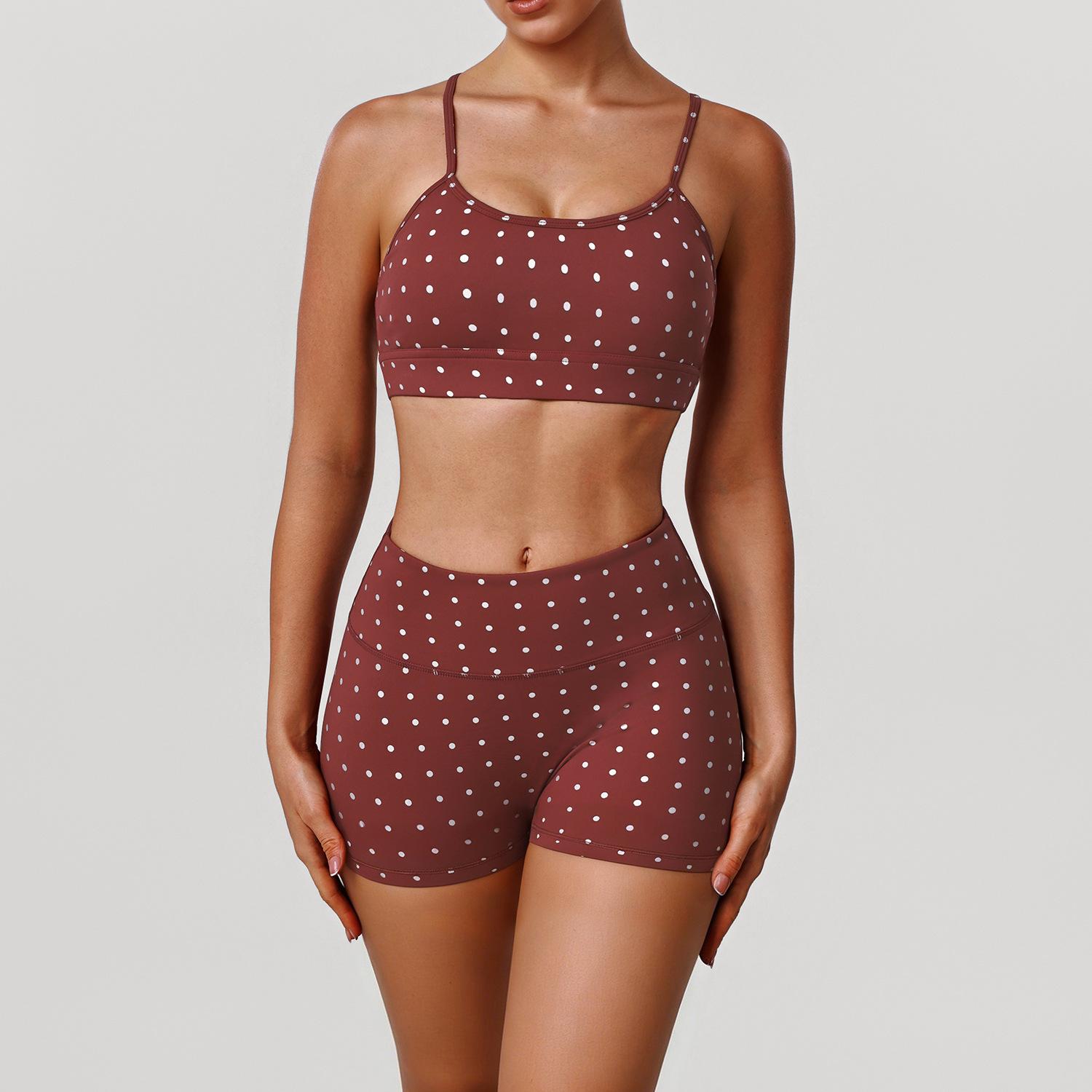 Women s Polka Dot Print Spaghetti Strap Sports Bra and High Waist Leggings Two Piece Yoga Set S