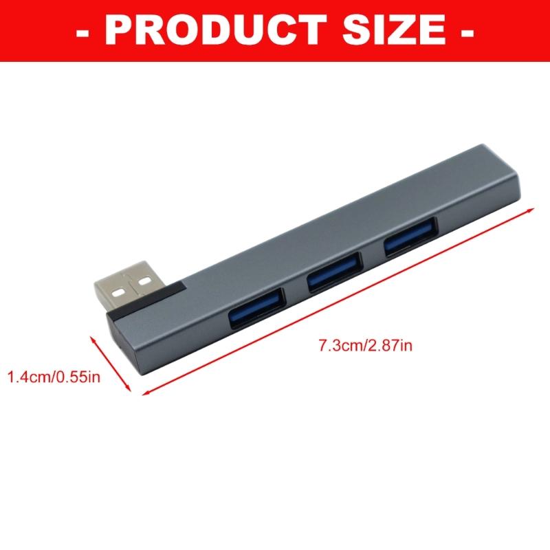 Aluminium 4-Port Mehrfach-USB-Splitter USB 90-Grad-Stecker Platzsparendes Verlängerungskabel für Laptop PC Konsolen