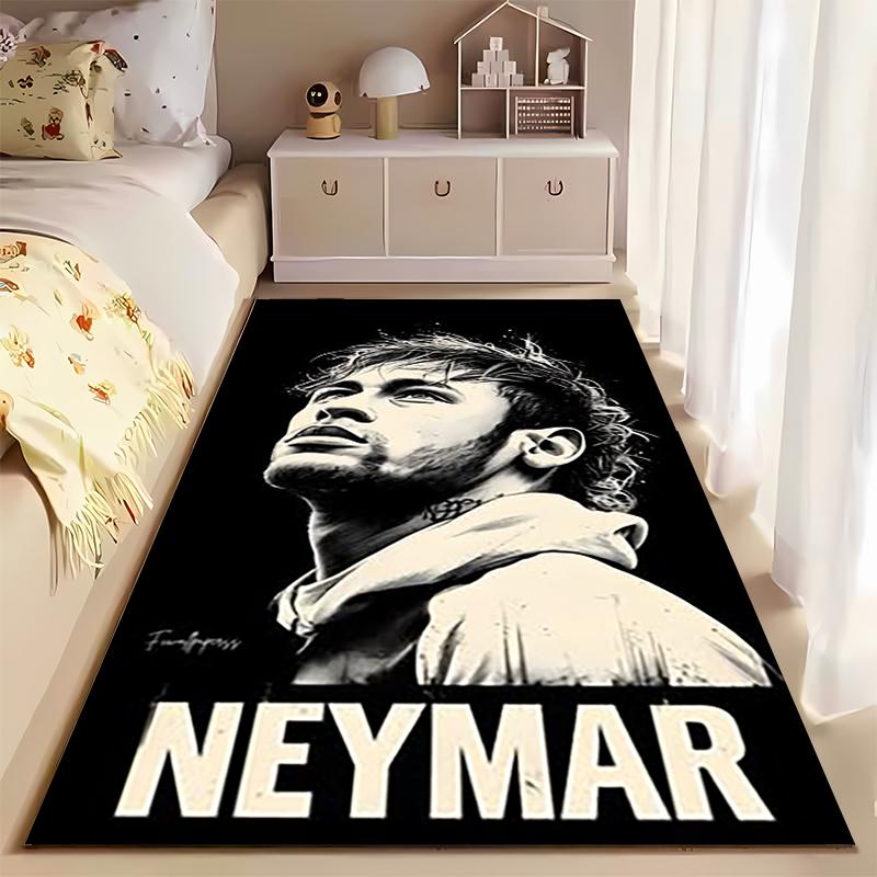 Sports Area Rug, Neymar Black White Hoodie Minimal Poster, Fan Cave Decor, Non-Slip Mat