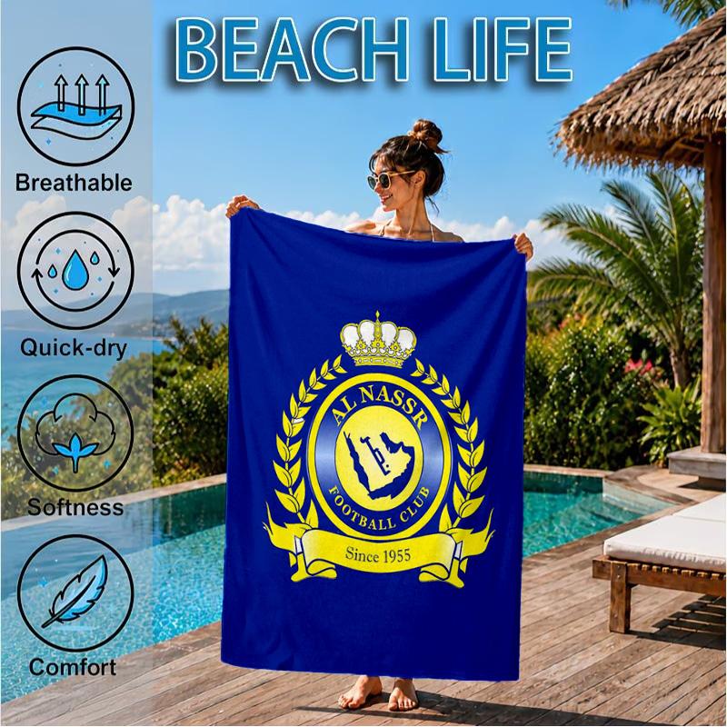 Asciugamano da Spiaggia in Microfibra Stampato con Stemma del Club di Calcio Nassr, Morbido e Assorbente, Asciugatura Rapida, Ideale per Viaggi Estivi, Essenziale per la Spiaggia, Piscina